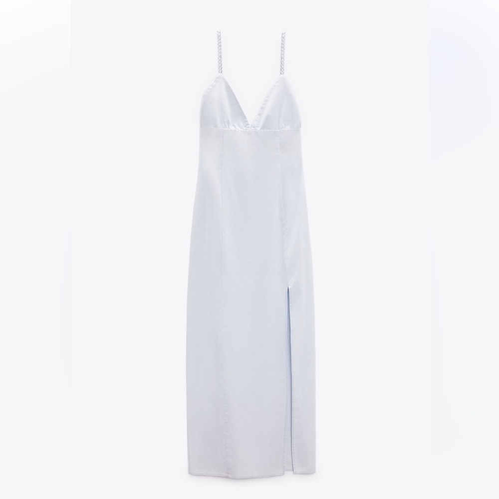 ZARA MIDI DRESS WITH WOVEN STRAPS LIGHT BLUE 7806/670 CHAMBRAY